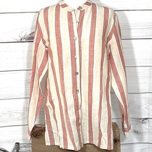 Norm Thompson Peach & Coral Linen Blend Striped Long Sleeve Tunic Top